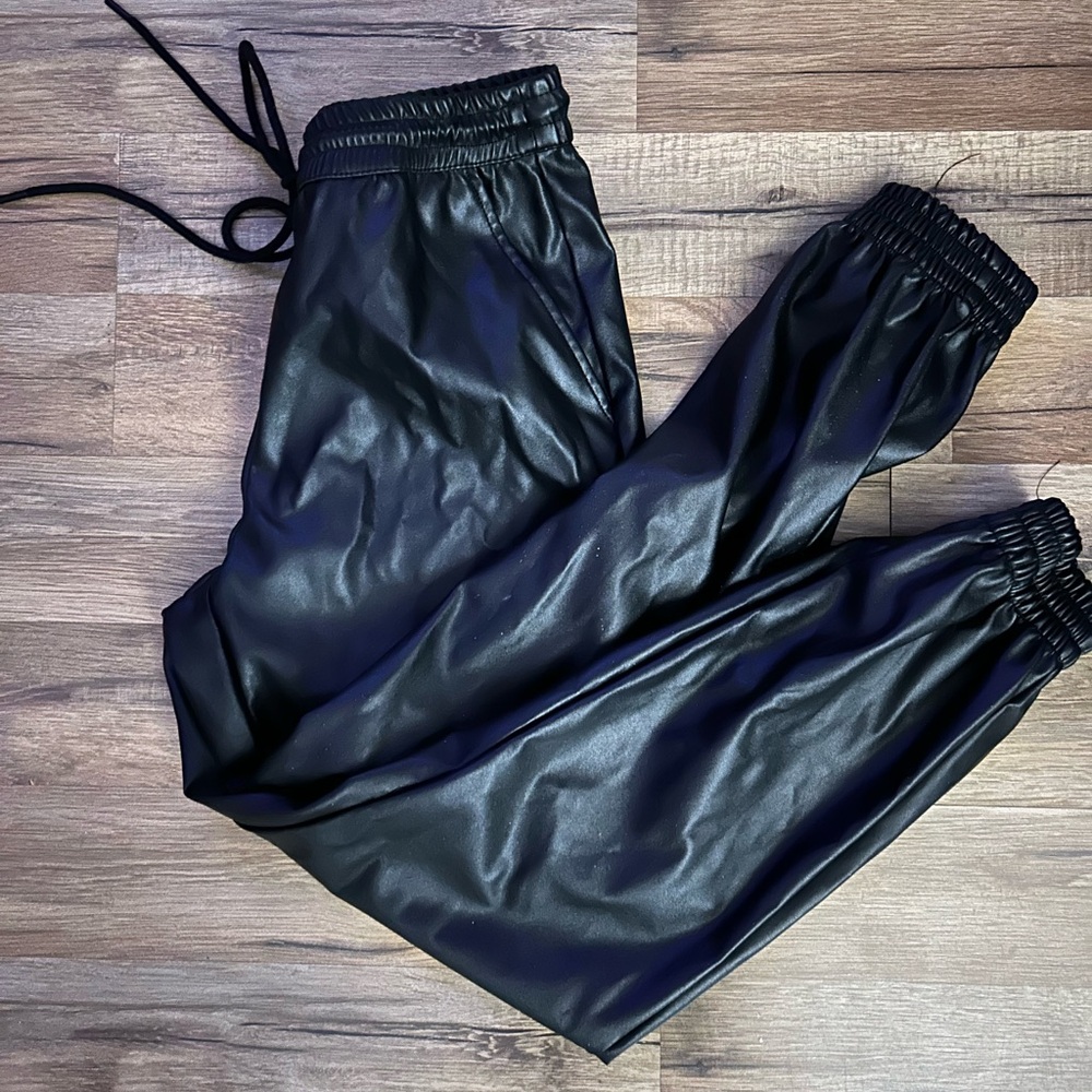 Black Leather Joggers - Picture 1 of 4